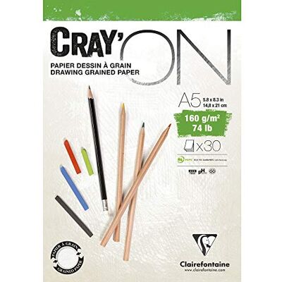 Clairefontaine 975026C Zeichenblock Cray’On (160 g, ideal für Trockentechniken, 30 Blatt, DIN A5, 14,8 x 21 cm, kopfseitig geleimt) extra weiß Clairefontaine 975026C Zeichenblock Cray’On (160 g, ideal für Trockentechniken, 30 Blatt, DIN A5, 14,8 x 21 cm, kopfseitig geleimt) extra weiß