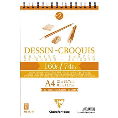 Clairefontaine 96674C kreslicí blok s dvojitou spirálou Croquis, DIN A4, 21 x 29,7 cm, 35 listů, 160 g, bílý Clairefontaine 96674C kreslicí blok s dvojitou spirálou Croquis, DIN A4, 21 x 29,7 cm, 35 listů, 160 g, bílý
