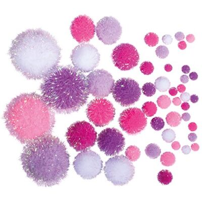 Rayher 76530000 Metallic-Pompons, 50 Stück, versch. Größen, sortiert, pink/weiß, One Size Rayher 76530000 Metallic-Pompons, 50 Stück, versch. Größen, sortiert, pink/weiß, One Size