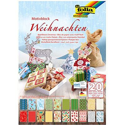 Folia 47249 Blok s motivem Vánoce, 270 g/m2, cca 24 x 34 cm, 20 listů roztříděných ve 20 různých motivech pro kreativní tvoření a kreativní tvorbu karet, obrázků z oken a pro scrapbooking Folia 47249 Blok s motivem Vánoce, 270 g/m2, cca 24 x 34 cm, 20 listů roztříděných ve 20 různých motivech pro kreativní tvoření a kreativní tvorbu karet, obrázků z oken a pro scrapbooking