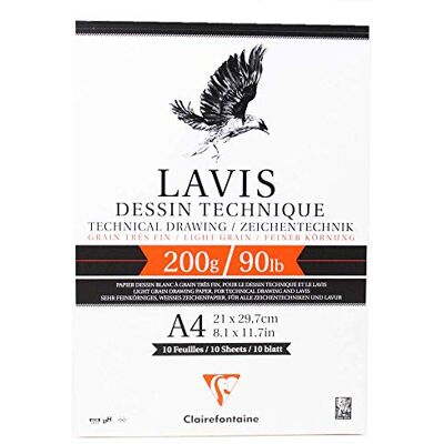 Clairefontaine 96341C kreslicí blok Lavis (10 listů, 200 g, 21 x 29,7 cm, ideální pro technika močení a lavování, lepený) bílý Clairefontaine 96341C kreslicí blok Lavis (10 listů, 200 g, 21 x 29,7 cm, ideální pro technika močení a lavování, lepený) bílý