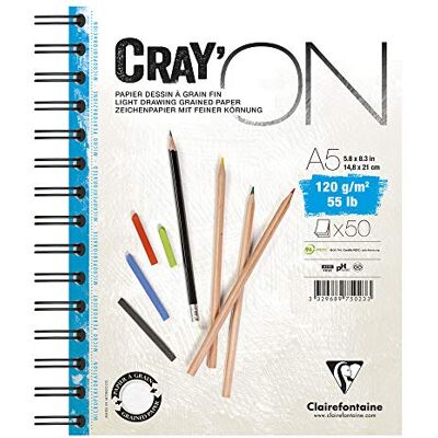 Clairefontaine 975023C Zeichenblock Cray’On (120 g, ideal für Trockentechnik, 50 Blatt, DIN A5, 14,8 x 21 cm, Spiralbindung, mikroperforiert) extra weiß Clairefontaine 975023C Zeichenblock Cray’On (120 g, ideal für Trockentechnik, 50 Blatt, DIN A5, 14,8 x 21 cm, Spiralbindung, mikroperforiert) extra weiß