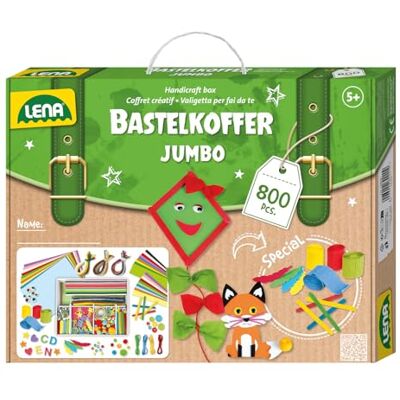 Lena Jumbo kufřík pro kutily s 800 díly, kreativní sada se skládá z papíru, mechové gumy, čističe dýmek, štrasových kamínků, pohyblivých očí, pompomů a knoflíky, v pestrých barvách, vhodný pro děti od Lena Jumbo kufřík pro kutily s 800 díly, kreativní sada se skládá z papíru, mechové gumy, čističe dýmek, štrasových kamínků, pohyblivých očí, pompomů a knoflíky, v pestrých barvách, vhodný pro děti od