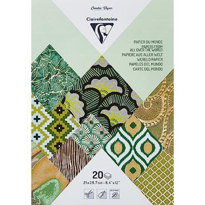 Clairefontaine 95094C Block verleimt mit 20 Bögen Papier aus aller Welt (21 x 29,7 cm, geeignet für Scrapbooking) 1 Pack grün Clairefontaine 95094C Block verleimt mit 20 Bögen Papier aus aller Welt (21 x 29,7 cm, geeignet für Scrapbooking) 1 Pack grün