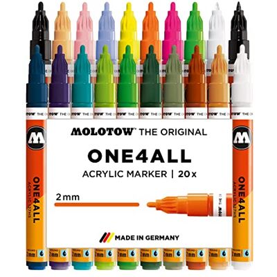 Molotow One4All 127HS Akrylový popisovač Main-Kit 2 (2,0 mm tloušťka linky, vysoce kryjící a permanentní, UV odolný, pro téměř všechny podklady) 20 kusů tříděných Molotow One4All 127HS Akrylový popisovač Main-Kit 2 (2,0 mm tloušťka linky, vysoce kryjící a permanentní, UV odolný, pro téměř všechny podklady) 20 kusů tříděných