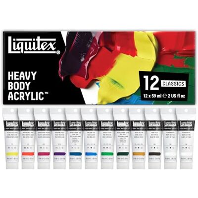 Liquitex 3699312 Professional Heavy Body Akrylová barva v umělecké kvalitě s vynikající stálostí na světle v lícné konzistenci, sada barev 12 barev po 59 ml tubách Liquitex 3699312 Professional Heavy Body Akrylová barva v umělecké kvalitě s vynikající stálostí na světle v lícné konzistenci, sada barev 12 barev po 59 ml tubách