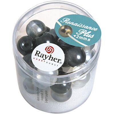 Rayher 14477000 Renaissance Glaswachsperlen, halbtransparent, 10 mm mit Großloch, Dose 32 Stück, weiß / grau mix Rayher 14477000 Renaissance Glaswachsperlen, halbtransparent, 10 mm mit Großloch, Dose 32 Stück, weiß / grau mix