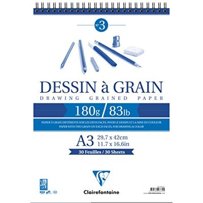 Clairefontaine 96630C Zeichenblock (30 Blatt, 180 g, 29,7 x 42 cm, ideal für Kunstunterricht, Doppelspiralbindung) weiß Clairefontaine 96630C Zeichenblock (30 Blatt, 180 g, 29,7 x 42 cm, ideal für Kunstunterricht, Doppelspiralbindung) weiß