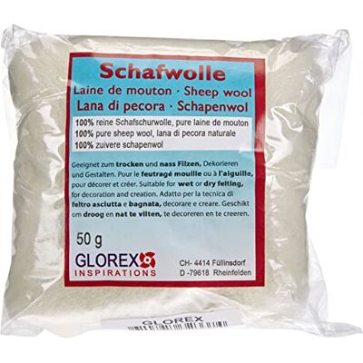 GLOREX GmbH Schafwolle 50G 100% Natur, Schafwolle, Weiß, 10 x 10 x 6 cm, 1 Einheiten GLOREX GmbH Schafwolle 50G 100% Natur, Schafwolle, Weiß, 10 x 10 x 6 cm, 1 Einheiten