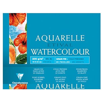 Clairefontaine 96453C Aquarellblock Etival (4-seitig verleimt, 25 Blatt, 200g, für alle Nasstechniken geeignet, feinkörnig, 100% Zellulose, 18 x 24 cm) weiß Clairefontaine 96453C Aquarellblock Etival (4-seitig verleimt, 25 Blatt, 200g, für alle Nasstechniken geeignet, feinkörnig, 100% Zellulose, 18 x 24 cm) weiß