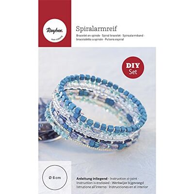 Rayher Sada spirálového náramku, 6 cm ø, DIY-Spiralarmová pneumatika, různé skleněné perly v odstínech modré/stříbrné, spirálový drát, stříbrná, náramek pro vlastní tvorbu, 15393000 Rayher Sada spirálového náramku, 6 cm ø, DIY-Spiralarmová pneumatika, různé skleněné perly v odstínech modré/stříbrné, spirálový drát, stříbrná, náramek pro vlastní tvorbu, 15393000