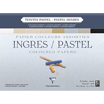 Clairefontaine 96489C kreslicí blok Ingres (lepený, 25 listů, 130 g, zrnitý, 36 x 48 cm, ideální pro suchou techniku) 8 pastelových barev Clairefontaine 96489C kreslicí blok Ingres (lepený, 25 listů, 130 g, zrnitý, 36 x 48 cm, ideální pro suchou techniku) 8 pastelových barev