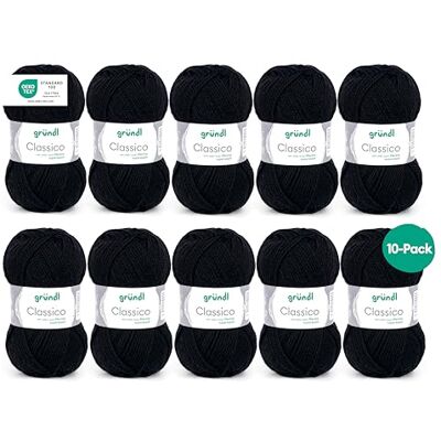 Gründl Vlna Classico Merino vlna Pletací příze 10 klubíček 50 g, černá Gründl Vlna Classico Merino vlna Pletací příze 10 klubíček 50 g, černá
