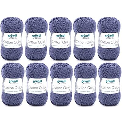Gründl Vlna Cotton Quick uni háčkovací příze 10 klubíček 50 g, šedá modrá Gründl Vlna Cotton Quick uni háčkovací příze 10 klubíček 50 g, šedá modrá
