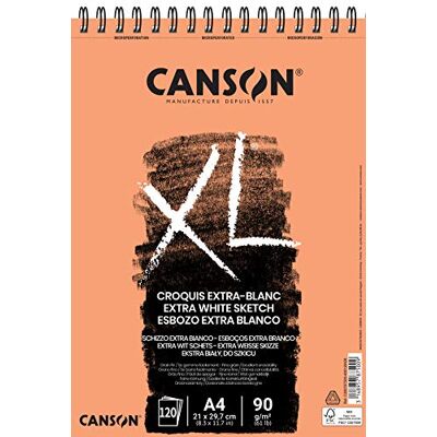 Canson XL® Extra-Blanc, extra bílý skicák, DIN A4, 120 listů, 90 g/m², 210 x 311 mm Canson XL® Extra-Blanc, extra bílý skicák, DIN A4, 120 listů, 90 g/m², 210 x 311 mm