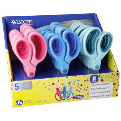 Westcott Dětské nůžky Softgrip 24 kusů box na displej Nůžky s ergonomickou rukojetí pro předškoláky nůžky pro kutily 13 cm (5") ideální pro dětské ruce zaoblená špička E-2053S 00 Westcott Dětské nůžky Softgrip 24 kusů box na displej Nůžky s ergonomickou rukojetí pro předškoláky nůžky pro kutily 13 cm (5") ideální pro dětské ruce zaoblená špička E-2053S 00