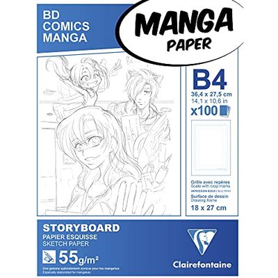 Clairefontaine 94039C Manga Blok Storyboard (ideální pro znaky manga a multitechnik, DIN B4, 27,5 x 37,4 cm, 100 listů, 55 g, s jednoduchou mřížkou) bílý Clairefontaine 94039C Manga Blok Storyboard (ideální pro znaky manga a multitechnik, DIN B4, 27,5 x 37,4 cm, 100 listů, 55 g, s jednoduchou mřížkou) bílý