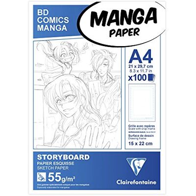 Clairefontaine 94037C Manga Blok Storyboard (ideální pro znaky manga a multitechnik, DIN A4, 21 x 29,7 cm, 100 listů, 55 g, s jednoduchou mřížkou) bílý Clairefontaine 94037C Manga Blok Storyboard (ideální pro znaky manga a multitechnik, DIN A4, 21 x 29,7 cm, 100 listů, 55 g, s jednoduchou mřížkou) bílý