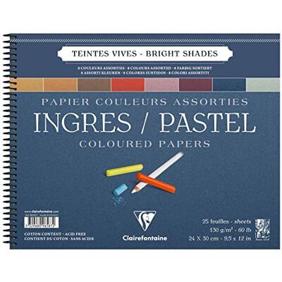 Clairefontaine 96587C Zeichenblock Ingres (mit Spiralbindung, 25 Blatt, 130 g, gekörnt, 24 x 30 cm, mit Trennblättern, ideal für Trockentechnik) 8 kräftige Farben Clairefontaine 96587C Zeichenblock Ingres (mit Spiralbindung, 25 Blatt, 130 g, gekörnt, 24 x 30 cm, mit Trennblättern, ideal für Trockentechnik) 8 kräftige Farben