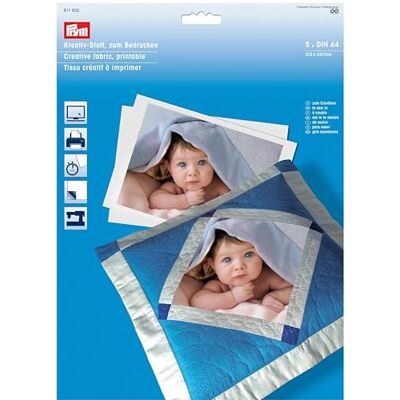 Prym Kreativní látka 611930 k potisku, bavlna, bílá, 5 archů A4, 5 Prym Kreativní látka 611930 k potisku, bavlna, bílá, 5 archů A4, 5