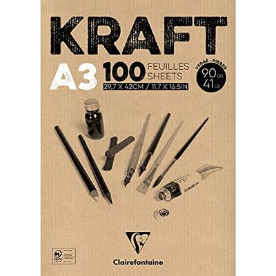 Clairefontaine 96546C kraftový papír blok (lepený, ideální pro suché techniky, 100 listů, DIN A3, 29,7 x 42 cm, 90 g), hnědý Clairefontaine 96546C kraftový papír blok (lepený, ideální pro suché techniky, 100 listů, DIN A3, 29,7 x 42 cm, 90 g), hnědý