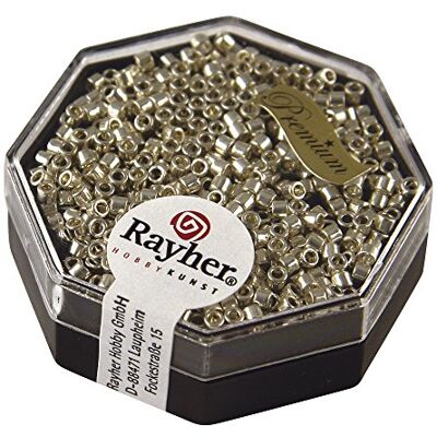 Rayher Delica-Rocailles, Miyuki-Rocailles, metalická, stříbrná, 2,2 mm ø, dóza 4 g, korálky k navlékání, skleněné korálky malé, 14750606 Rayher Delica-Rocailles, Miyuki-Rocailles, metalická, stříbrná, 2,2 mm ø, dóza 4 g, korálky k navlékání, skleněné korálky malé, 14750606