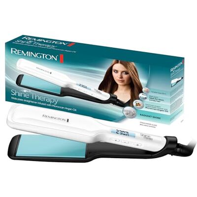 Remington Žehlička široká Shine Therapy (kvalitní keramický povrch obohacený o mikroúčinné látky pro větší lesk -marocký arganový olej a vitamin E) LCD displej, 150-230 °C, žehlička na vlasy S8550 Remington Žehlička široká Shine Therapy (kvalitní keramický povrch obohacený o mikroúčinné látky pro větší lesk -marocký arganový olej a vitamin E) LCD displej, 150-230 °C, žehlička na vlasy S8550