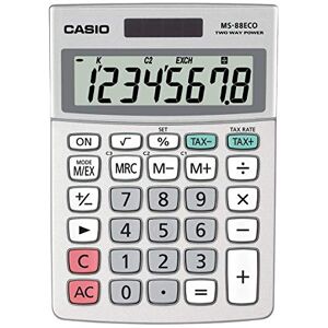 Casio Stolní kalkulačka MS-88ECO, 8místná, ekologická, měnová konverze, hliníková přední strana, solární provoz / baterie, barva Casio Stolní kalkulačka MS-88ECO, 8místná, ekologická, měnová konverze, hliníková přední strana, solární provoz / baterie, barva