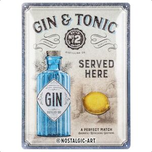 ART Retro plechový štít, 30 x 40 cm, Gin & Tonic Served Here – nápad na dárek jako barové příslušenství, z kovu, vintage design, plechové cedule rčení ART Retro plechový štít, 30 x 40 cm, Gin & Tonic Served Here – nápad na dárek jako barové příslušenství, z kovu, vintage design, plechové cedule rčení