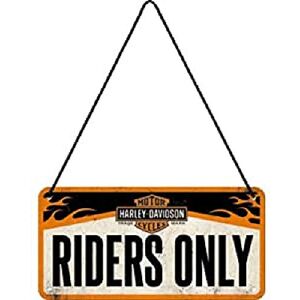 ART Retro závěsná tabulka, 10 x 20 cm, Harley-Davidson – Riders Only – nápad na dárek pro cyklisty, originální licenční produkt (OLP), z kovu, dekorace do dílny ve vintage designu, plechové ART Retro závěsná tabulka, 10 x 20 cm, Harley-Davidson – Riders Only – nápad na dárek pro cyklisty, originální licenční produkt (OLP), z kovu, dekorace do dílny ve vintage designu, plechové