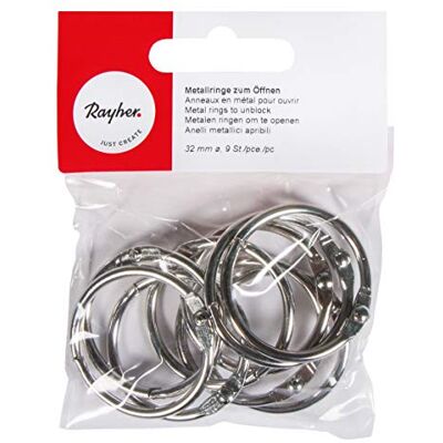 Rayher Hobby 2520600 kovové kroužky k otevírání, 32 mm ø uvnitř, bez niklu, SB-Btl. 9 kusů Rayher Hobby 2520600 kovové kroužky k otevírání, 32 mm ø uvnitř, bez niklu, SB-Btl. 9 kusů