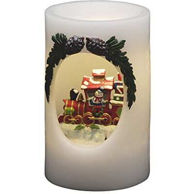 Konstsmide LED svíčka z pravého vosku Sněhulák s vlakem, bílá, s 5hodinovým časovačem, bílá dioda, provoz na baterie, vnitřní 1890-100 Konstsmide LED svíčka z pravého vosku Sněhulák s vlakem, bílá, s 5hodinovým časovačem, bílá dioda, provoz na baterie, vnitřní 1890-100