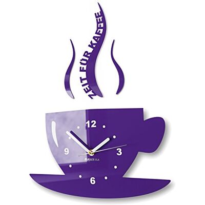 FLEXISTYLE Hrnek čas na kávu moderní kuchyně nástěnné hodiny, 3D římské, nástěnné hodiny dekorace (fialová (borůvka)), 32 x 19 cm FLEXISTYLE Hrnek čas na kávu moderní kuchyně nástěnné hodiny, 3D římské, nástěnné hodiny dekorace (fialová (borůvka)), 32 x 19 cm