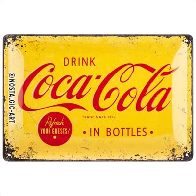 ART Plechový retro štítek, 20 x 30 cm, Coca-Cola – Logo Yellow – nápad na dárek pro fanoušky Coke, originální licenční produkt (OLP), z kovu, vintage design, plechové cedule rčení ART Plechový retro štítek, 20 x 30 cm, Coca-Cola – Logo Yellow – nápad na dárek pro fanoušky Coke, originální licenční produkt (OLP), z kovu, vintage design, plechové cedule rčení