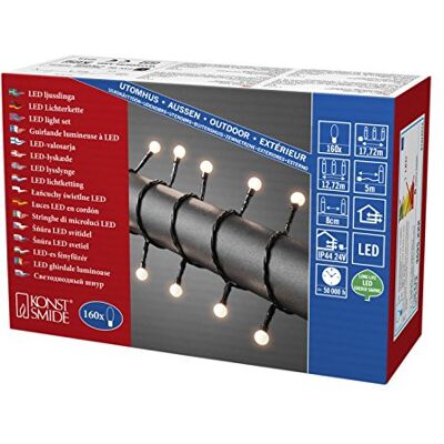 Konstsmide LED světelný řetěz, kulaté diody, 160 teple bílých diod, 24V venkovní trafa, černý kabel 3695-107 Konstsmide LED světelný řetěz, kulaté diody, 160 teple bílých diod, 24V venkovní trafa, černý kabel 3695-107