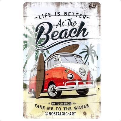 ART Retro plechový štítek, 20 x 30 cm, VW Bulli – Beach – nápad na dárek Volkswagen, originální licenční produkt (OLP), z kovu, dekorace do dílny ve vintage designu, plechové cedule rčení ART Retro plechový štítek, 20 x 30 cm, VW Bulli – Beach – nápad na dárek Volkswagen, originální licenční produkt (OLP), z kovu, dekorace do dílny ve vintage designu, plechové cedule rčení