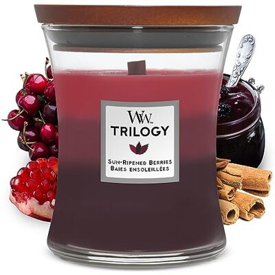 Woodwick Středně velká vonná svíčka Trilogy ve sklenici s přesýpacími hodinami Pluwick-InnovationSun-Ripened Berries Woodwick Středně velká vonná svíčka Trilogy ve sklenici s přesýpacími hodinami Pluwick-InnovationSun-Ripened Berries
