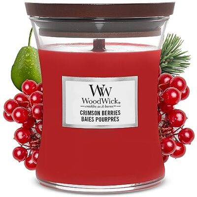 Woodwick Středně velká vonná svíčka ve sklenici přesýpacích hodin s praskajícím knotem Crimson Berries doba hoření až 60 hodin Woodwick Středně velká vonná svíčka ve sklenici přesýpacích hodin s praskajícím knotem Crimson Berries doba hoření až 60 hodin