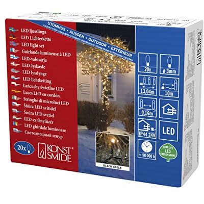Konstsmide Micro LED světelný řetěz, 20 jantarových diod, 24V venkovní trafa, černý kabel 3609-800 Konstsmide Micro LED světelný řetěz, 20 jantarových diod, 24V venkovní trafa, černý kabel 3609-800