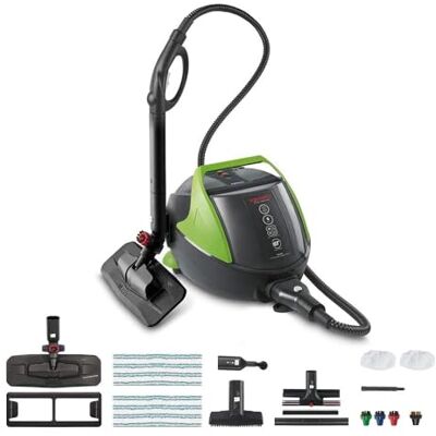 Polti Vaporetto Pro 95 Turbo Flexi, parní čistič s bojlerem, maximální tlak 5 barů, výkon 1100 W, neomezená autonomie, Made in Italy, funkce Eco,14 dílů příslušenství součástí dodávky, černá a zelená Polti Vaporetto Pro 95 Turbo Flexi, parní čistič s bojlerem, maximální tlak 5 barů, výkon 1100 W, neomezená autonomie, Made in Italy, funkce Eco,14 dílů příslušenství součástí dodávky, černá a zelená