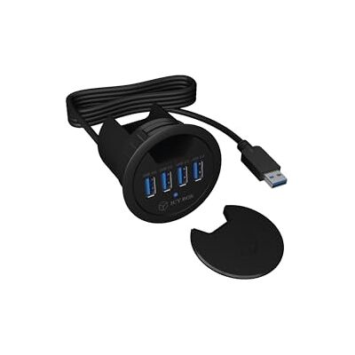 ICY BOX IB-hub 1403 USB stolní rozbočovač (60 mm) k montáži, 4x USB 3. 0 přípojky, provedení kabelu, 5 V připojení k proudu, černý ICY BOX IB-hub 1403 USB stolní rozbočovač (60 mm) k montáži, 4x USB 3. 0 přípojky, provedení kabelu, 5 V připojení k proudu, černý