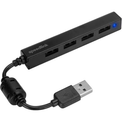 Speedlink SNAPPY Slim USB hub pasivní 4portový USB rozbočovač 2. 0 až 480 Mbit/s, 4 x USB-A, s feritovým filtrem plášťových vln, krátký kabel 8 cm, černý Speedlink SNAPPY Slim USB hub pasivní 4portový USB rozbočovač 2. 0 až 480 Mbit/s, 4 x USB-A, s feritovým filtrem plášťových vln, krátký kabel 8 cm, černý