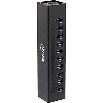 InLine 35395C USB 3.0 hub, 10 portů, hliníkový kryt, černý, se síťovým zdrojem 4A InLine 35395C USB 3.0 hub, 10 portů, hliníkový kryt, černý, se síťovým zdrojem 4A