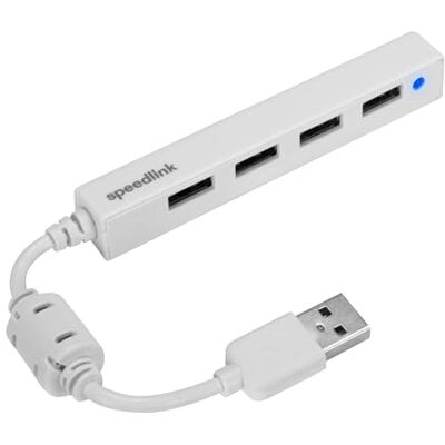 Speedlink SNAPPY Slim USB hub pasivní 4portový USB rozbočovač 2. 0 až 480 Mbit/s, 4 x USB-A, s feritovým filtrem plášťových vln, krátký kabel 8 cm, bílý Speedlink SNAPPY Slim USB hub pasivní 4portový USB rozbočovač 2. 0 až 480 Mbit/s, 4 x USB-A, s feritovým filtrem plášťových vln, krátký kabel 8 cm, bílý