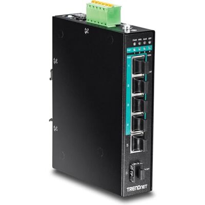 TRENDnet , TI-PG541, 5-Port Ruggedized DIN-Rail Gigabit PoE + Industr-Switch, 120 W výkonový rozpočet, 1 SFP zásuvka, IP30, nespravovaný Gigabit PoE + síťový přepínač TRENDnet , TI-PG541, 5-Port Ruggedized DIN-Rail Gigabit PoE + Industr-Switch, 120 W výkonový rozpočet, 1 SFP zásuvka, IP30, nespravovaný Gigabit PoE + síťový přepínač