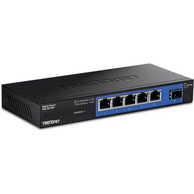 TRENDnet , TEG-S51SFP, 5portový gigabitový Compact Metal Desktop Switch se slotem SFP, design bez ventilátoru, možná montáž na stěnu, černý TRENDnet , TEG-S51SFP, 5portový gigabitový Compact Metal Desktop Switch se slotem SFP, design bez ventilátoru, možná montáž na stěnu, černý