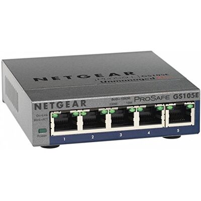 Netgear GS105E Managed Switch 5 Port Gigabit Ethernet LAN Switch Plus (Netzwerk Switch Managed, IGMP, QoS, VLAN, lüfterlos, Robustes Metallgehäuse, ProSAFE Lifetime-Garantie), Grau Netgear GS105E Managed Switch 5 Port Gigabit Ethernet LAN Switch Plus (Netzwerk Switch Managed, IGMP, QoS, VLAN, lüfterlos, Robustes Metallgehäuse, ProSAFE Lifetime-Garantie), Grau
