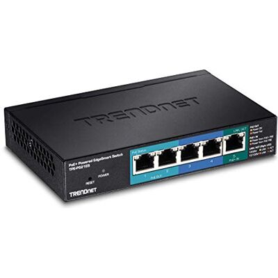 TRENDnet , TPE-P521ES, 5-Port EdgeSmart Gigabit PoE+ Switch mit PoE-Passthrough, 18 W PoE-Budget, 10 Gbit/s Schaltkapazität, Managed Switch, Wandmontage, Schwarz TRENDnet , TPE-P521ES, 5-Port EdgeSmart Gigabit PoE+ Switch mit PoE-Passthrough, 18 W PoE-Budget, 10 Gbit/s Schaltkapazität, Managed Switch, Wandmontage, Schwarz