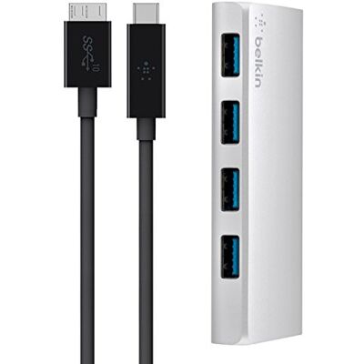 Belkin 4portový USB 3. 0 rozbočovač USB-C na USB-A (vč. USB-C/3. 1-micro B kabel, vhodný pro MacBooky a notebooky s přípojkou USB-C), stříbrný Belkin 4portový USB 3. 0 rozbočovač USB-C na USB-A (vč. USB-C/3. 1-micro B kabel, vhodný pro MacBooky a notebooky s přípojkou USB-C), stříbrný