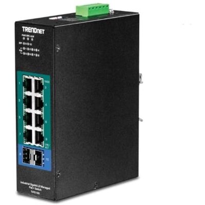 TRENDnet , TI-PG102i, 10-Port Industrial Gigabit L2 Managed PoE+ DIN-Rail Switch, 8 x Gigabit PoE+ Ports, montáž na DIN lištu, 2 x SFP sloty, 24–57 V DC vstup proudu, IP30, VLAN TRENDnet , TI-PG102i, 10-Port Industrial Gigabit L2 Managed PoE+ DIN-Rail Switch, 8 x Gigabit PoE+ Ports, montáž na DIN lištu, 2 x SFP sloty, 24–57 V DC vstup proudu, IP30, VLAN